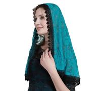 YHDDYG Lace Mantilla Catholic Veil Chapel Veil Catholic Mass Rose Lace Veil Latin Mass Headcovering S97, Teal Veil, One Size