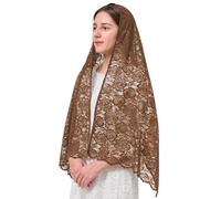 YHDDYG Long Lace Mantilla Veil Head Wrap Shawl for Catholic Wedding, Chapel Length Rose Rectangular Floral Scarf S120, Brown, One Size