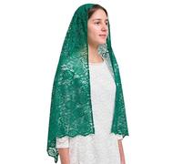 YHDDYG Long Lace Mantilla Veil Head Wrap Shawl for Catholic Wedding, Chapel Length Rose Rectangular Floral Scarf S120, Dark Green, One Size