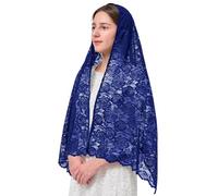 YHDDYG Rectangular Chapel Veil Scarf Rose Chapel Veil Mass Veil Long Shawl Floral Lace Mantilla Orthodox Veil S120, Navy, One Size
