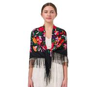 YHDDYG Traditional Mexican Shawl Scarf Wrap Tassel Fringes Cinco de Mayo Scarf Classic Ethnic Shawl N1, Black, One Size