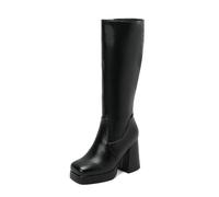 YhdtHSF 10CM Chunky Heel Square Toe Women Heeled Size Zipper Long Boots,Black,2.5 UK