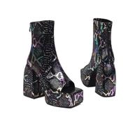 YhdtHSF 12CM Square Toe Peep Toe Ankle Boots for Women Back Zip Chunky Heel Platform Boots,Black,5.5 UK