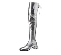 YhdtHSF 4.5CM Women's Chunky Heel Over Knee High Boots Zipper Round Toe Booties,Silver,2.5 UK