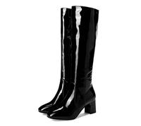 YhdtHSF 6CM Women's Knee High Chunky Block Stacked Heel Tall Boots with Side Zipper,Black,9 UK