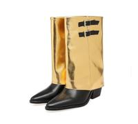 YhdtHSF 6CM Women's Mid-Calf Double Buckle Block Heel Booties Edgy Casual & Party Boots,Black,9 UK