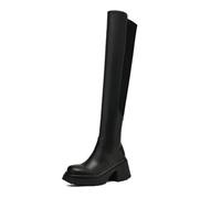 YhdtHSF 7CM Side Zipper Solid Color Square Heel Thick Bottom Autumn/Winter Over The Knee Boots,Black,5 UK