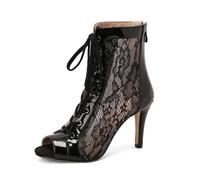 YhdtHSF 8.5CM Women's Lace Peep Toe Booties, Lace-Up Stiletto Heel Back Zipper Ankle Sandals,Black,5 UK