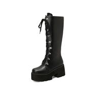 YhdtHSF 8CM Women's Black Lace Up Knee High Platform Boots Lug Sole High Chunky Heel,Black,3 UK