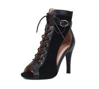 YhdtHSF 9.5CM Women's Cutout Lace-Up High Heel Ankle Booties Peep Toe Buckle Stiletto Heels for Club, Streetwear,Black,7 UK