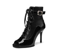 YhdtHSF 9.5CM Womens Jazz Ballroom Dance High Heels Sandals Peep Toe Lace-Up Stiletto Heels Ankle Boots,Black,8 UK