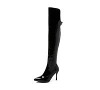 YhdtHSF 9.5CM Women's Patent Leather Over-The-Knee Boots Pointed Toe Stiletto Heel V-Cut Shaft Fashion,Black,10 UK
