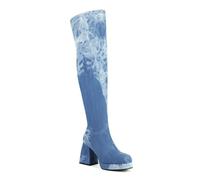 YhdtHSF 9CM Women's Denim Thigh-High Boots Platform Chunky Heel Side Zipper Trendy Casual Fashion,Blue,10 UK