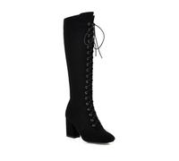 YhdtHSF Women's Black Suede Knee-High Boots - Chunky Block Heel, Lace-Up Front, Slim Fit Design for Casual, Party & Daily Wear,Black,6.5 UK