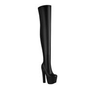 YhdtHSF Women's Thigh-High Leather Boots - Chunky Heel with Platform, Side Zipper, Slim Fit Black Design for Party & Nightclub Style,Black,5 UK