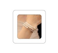 Yheahin Bridal Multi Rows Pearl Cuff Bracelet Sparkly Rhinestone Stretch Wrap Bangle 1920s Pearl Bracelet Jewelry for Women, Standard size, Zinc, Rhinestone