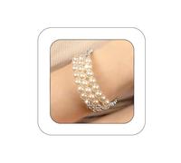 Yheahin Bridal Multi Rows Pearl Cuff Bracelet Sparkly Rhinestone Stretch Wrap Bangle 1920s Pearl Bracelet Jewelry for Women, Standard size, Crystal Metal Rhinestone, Rhinestone