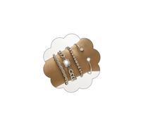 Yheahin Gold Chain Link Crystal Bracelet Set for Women Dainty Baroque Pearl Beads Stackable Cuban Link Bracelet Plated Minimalist Paper Clip Ankle Wristband Jewelry for Punk Hip Hop Party, M, Metal
