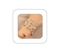 Yheahin Multi-Layered Pearl Crystal Bracelet Cuff Sparkly Rhinestone Wrap Stretch Bangle Bridal 1920s Pearl Rows Wrist Jewelry for Women, Standard size, Rhinestone