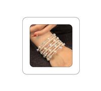 Yheahin Multi-Layered Pearl Crystal Bracelet Cuff Sparkly Rhinestone Wrap Stretch Bangle Bridal 1920s Pearl Rows Wrist Jewelry for Women, Standard size, Rhinestone