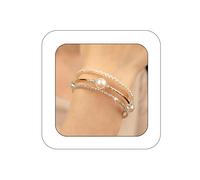 Yheahin Multi-Layered Pearl Crystal Bracelet Cuff Sparkly Rhinestone Wrap Stretch Bangle Bridal 1920s Pearl Rows Wrist Jewelry for Women, Standard size, Crystal, Rhinestone