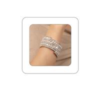 Yheahin Multi-Layered Pearl Crystal Bracelet for Women Vintage Rhinestone Strand Row Cuff Bracelet Stretchy Wrap Wrist Bracelet Accessories for Bridal Wedding Parties, Standard size, Rhinestone