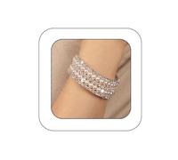 Yheahin Multi-Layered Pearl Crystal Bracelet for Women Vintage Rhinestone Strand Row Cuff Bracelet Stretchy Wrap Wrist Bracelet Accessories for Bridal Wedding Parties, Standard size, Crystal Metal