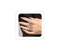 Yheahin Vintage Crystal Big Heart-Shaped Ring for Women Multi Color Rhinestone Butterfly Adjustable Ring Thick Heart Gold Statement Ring Jewelry for Bridal Wedding Party, Crystal Rhinestone Metal
