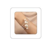 Yheahin Vintage Multi Row Pearl Crystal Cuff Bracelet for Women Rhinestone Stretchy Wrap Bangle Wrist Bracelet Accessories for Bridal Wedding Parties, Standard size, Rhinestone, Rhinestone