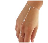 Yheakne Boho Crystal Finger Bracelet Silver Slave Chain Bracelet Vintage Rhinestone Ring Wrist Bracelet Personalize Hand Chain Bracelet Jewelry for Women and Girls Gifts