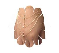 Yheakne Boho Finger Ring Bracelet Gold Rhinestone Slave Chain Bracelet Vintage Layered Tassel Bracelet Personalize Hand Chain Jewelry for Women and Girls Gifts (Style 1)