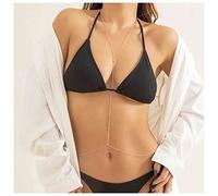 Yheakne Boho Slave Body Necklace Gold Bikini Bra Chain Necklace Long Bead Harness Bra Beach Body Chain Jewelry for Women and Girls Summer Gifts