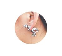 Yheakne Punk Dinosaur Ear Jacket Earrings Silver Dinosaur Stud Earrings Dino Earring Cute Animal Earring Jewelry for Women and Girls