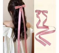 Yheakne Vintage Black Bow Hair Clip Barrette Long Tail Black Bow Feel Clip Barrette Black Bowknot Barrette Black Silky Ribbon Barrette Silky Hair Clip Jewelry Headpiece For Women