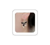 Yheakne Vintage Crystal Bow Dangle Earrings Black Enamel Bow Drop Earrings Gold Cz Bowknot Earrings Black Ribbon Bow Tie Earrings Jewelry for Women and Girls