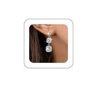 Yheakne Vintage Crystal Dangle Earrings Silver Rhinestone Square Earrings Long Rhinestone Drop Earrings Wedding Chandelier Earrings Jewelry for Women and Girls
