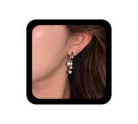 Yheakne Vintage Crystal Star Dangle Earrings Silver Rhinestone Star Tassels Earrings Stars Open Hoop Earring Double C Shape Earring Jewelry for Women