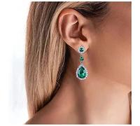 Yheakne Vintage Emerald Teardrop Dangle Earrings - Silver Emerald Green Cz Drop Wedding Statement Earrings for Women and Girls
