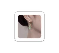 Yheakne Vintage Opal Dangle Earrings Cz Leaf Teardrop Earrings Green Moonstone Drop Earrings Gold Cz Opal Huggie Hoop Earrings Jewellery for Women and Girls(Green)