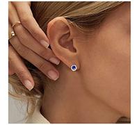 Yheakne Vintage Tiny Sapphire Stud Earrings Crystal Circle Stud Earrings Blue Sapphire Earrings Gold Cz hoop Earrings Jewelry for Women and Girls