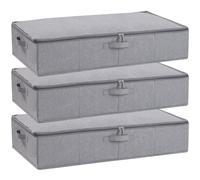 YheenLf 3-Pack Under Bed Storage Containers Organizers, Underbed Clothes Boxes, Bags with Handles for Blanket, Sheets, Shoes, 80×40×15 cm, Grey