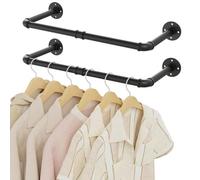 YheenLf 64cm Wall Mounted Clothes Rail, Garment Rack, Black, 2 Pack