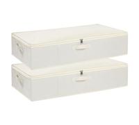 YheenLf Beige Under Bed Storage Boxes with Lids,2-Pack,60×30×15 cm | Foldable Wardrobe Organiser with Reinforced Handles, Clothing Drawers,Underbed Storage Bags for Sheets, Clothes