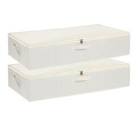 YheenLf Beige Under Bed Storage Boxes with Lids,2-Pack,80×40×15 cm | Foldable Wardrobe Organiser with Reinforced Handles, Clothing Drawers,Underbed Storage Bags for Clothes