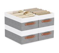 YheenLf Collapsible Storage Boxes, Open Foldable Baskets for Organizing with Handles, Fabric Containers Cubes for Wardrobe, Closet, Gray, 41×25×16.5cm, 4-Pack