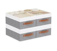 YheenLf Collapsible Storage Boxes, Open Foldable Baskets for Organizing with Handles, Fabric Containers Cubes for Wardrobe, Closet, White and Grey, 33×23×14cm, 4-Pack
