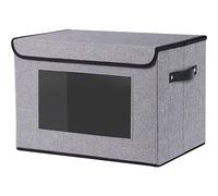 YheenLf Collapsible Storage Boxes with Lids, 45x30x30cm Shelf Basket with Handles, 1-Pack Cube Organizer with Transparent Window for Organizing, Linens Clothes, Decorative Fabric Bins, Gray