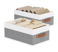 YheenLf Fabric Storage Boxes, 2-Pack Organizer Bins with Double Handles, Foldable Baskets for Shelves, Containers Clothes Cubes for Organizing, White and Grey, 41×25×16.5cm