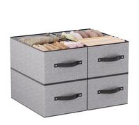 YheenLf Storage Baskets with Handles, Gray Bins, 41×25×16.5cm, 4 Pack | Foldable Storage Boxes,Fabric Wardrobe Organisers,Open Closet Cubes,Collapsible Basket,for Shelves,Bedroom