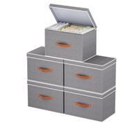 YheenLf Storage Boxes with Flip-Top Lids, Linen Fabric Foldable Bins, Organizer Containers Baskets Cube with Handles for Bedroom Closet Office, Gray, 45×30×30 cm, 5-Pack